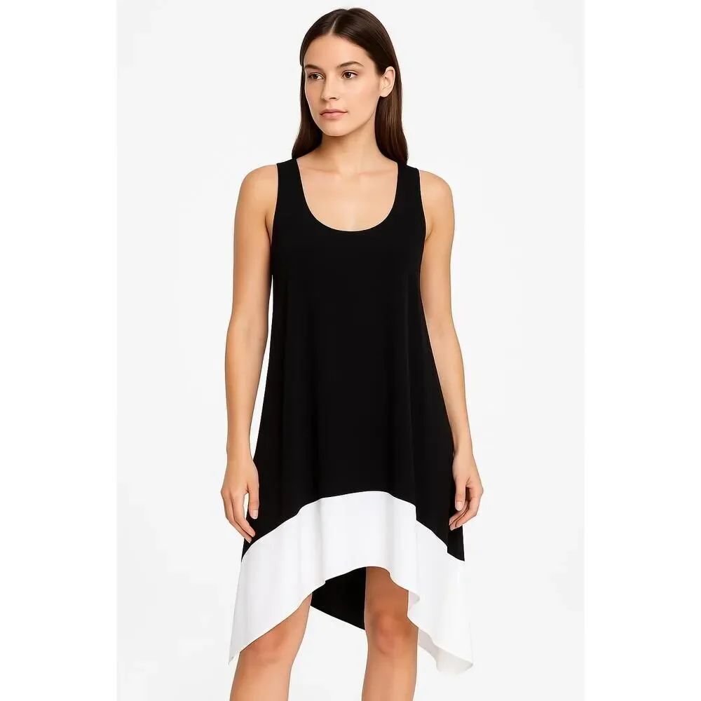 BCBGMaxAzria Kylie BlackโWhite Colorblock Asymmetrical Hem Dress Womens Medium